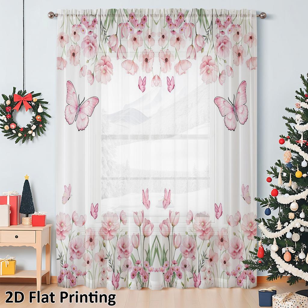 Pink Butterfly Sheer Curtain - Soft Sweet Romantic Style   Spring-Themed Decorative Sheer Curtain for Living Room and Bedroom