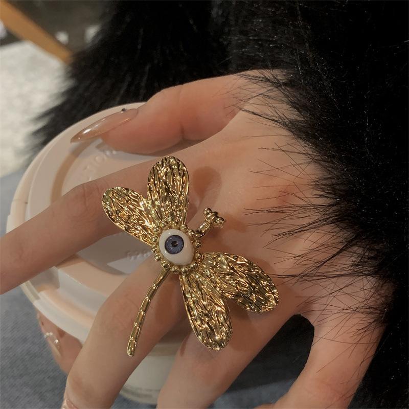 Vintage Blue Evil Eyes Insect Ring for Women Girls Exaggerated Unique Metal Animal Finger Ring Party Jewelry Gifts