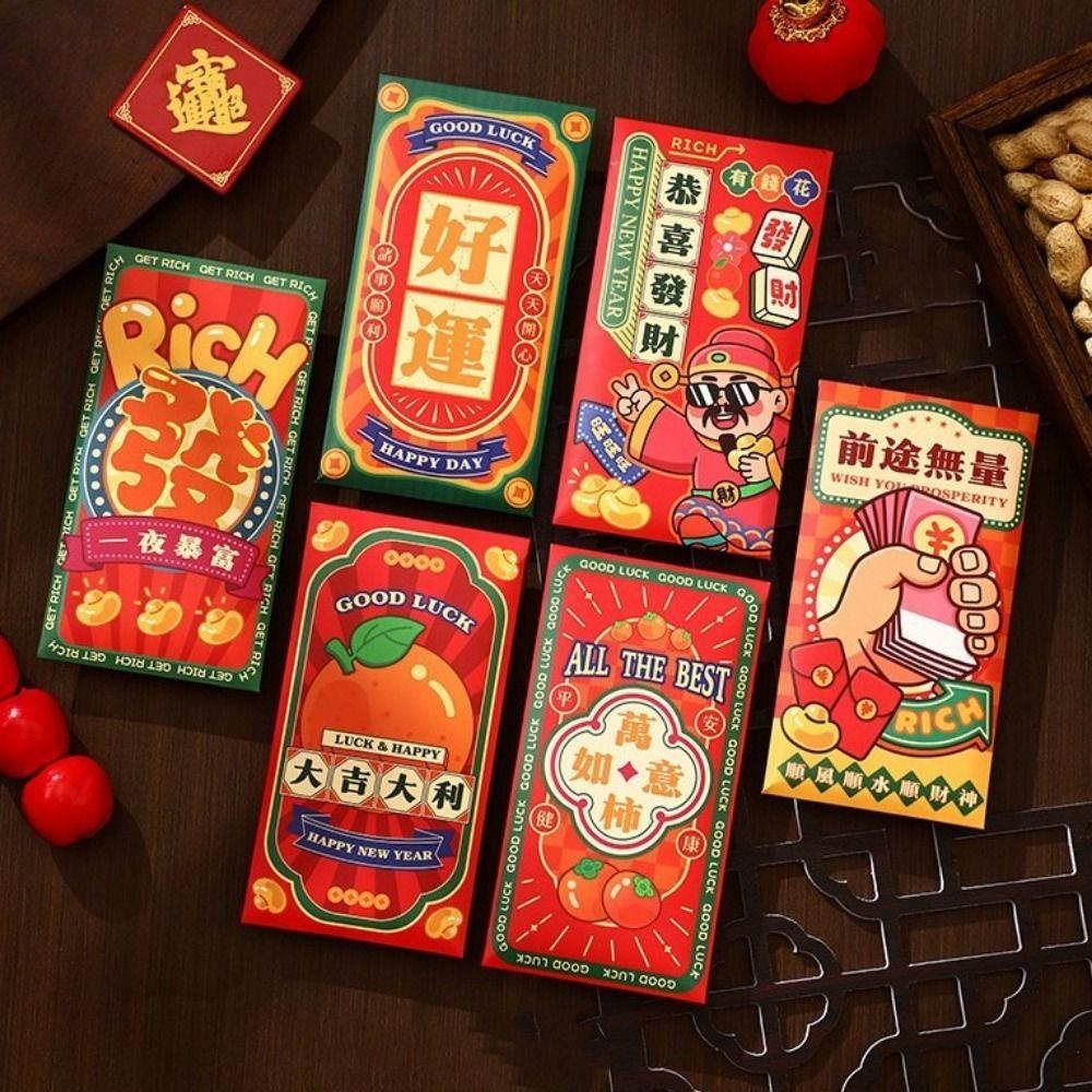 6Pcs Chinese Style 2026 Horse Year Red Envelope Paper Lucky Money Bag Red Pocket Birthday Gift