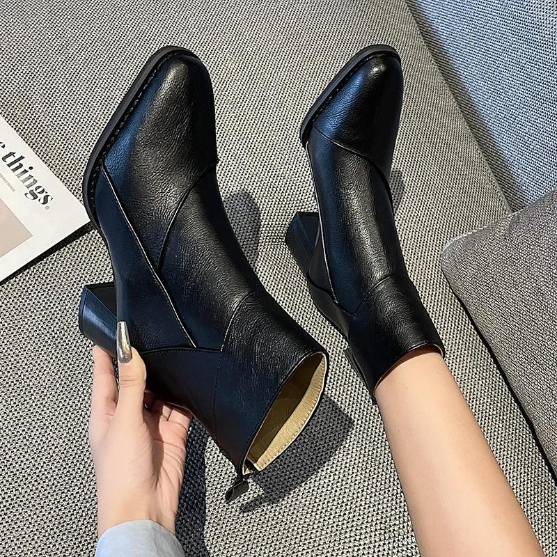 

Women Elegant Ankle Boots Outdoor Mid Heels Designer Shoes Trend Winter Comfortable Boots 2024 New Shoes for Women 35