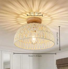 Nordic Semi-Circular Natural Handmade Wicker Lampshade Ceiling Mount for Island Cafe Bar Corridor Restaurant Bedroom Living Room