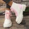 Mode Süße Rosa Schleife Mix Farbe Stiefeletten Damen 2025 Herbst Dicke Sohle Schnürstiefel Candy Punk Metall Dekoration Stiefeletten Größe 42