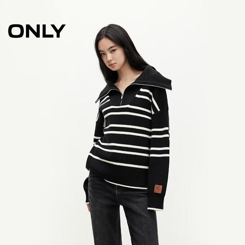 ONLY Women s Striped Half-Zip Knit Sweater XL чёрный