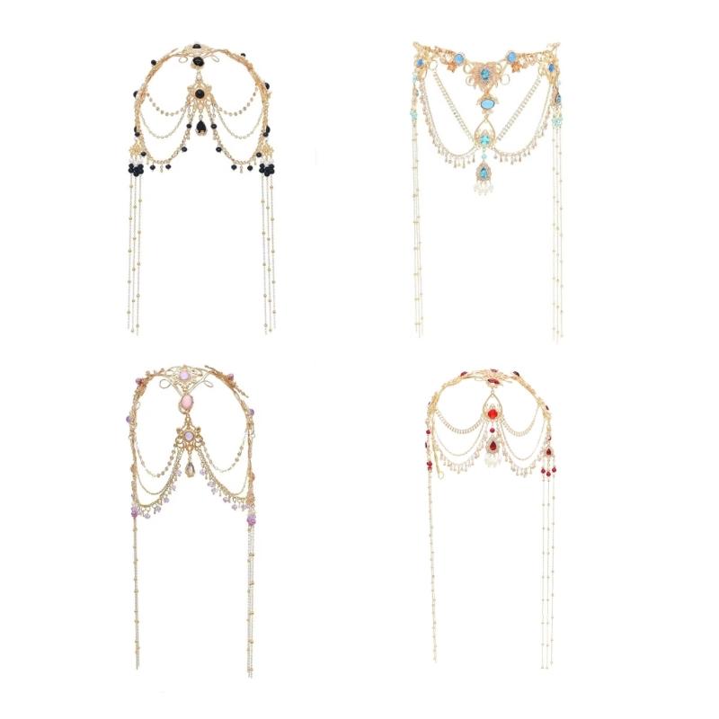 Exotic Forehead Jewelry Accessory Opulent Forehead Jewelry with Pearls Drop Stylish Fringes Headwear for Parties
