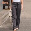 Women Casual Loose Elastic Waist Wide Leg Trousers Long Straight Pants Solid Autumn Polyester Cotton Comfortable