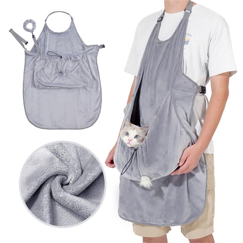 Hands Frees Cats Holder Hair Resistant Apron with Adjustable Strap Comfortable Breathable Carrying Bag for Pet
