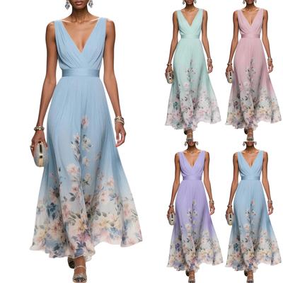 Women's Sleeveless Flower Printed Holiday Dress