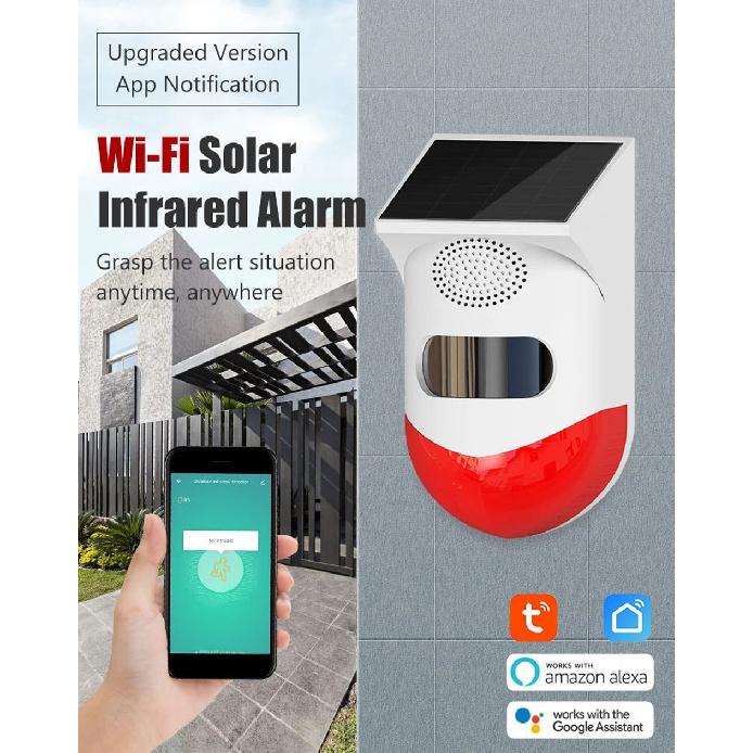 Wolf-Guard 120dB Tuya WiFi Outdoor Solar Motion Alarm Waterproof Flashing Sensor Detector Home Security for Garage /Shed /Farm