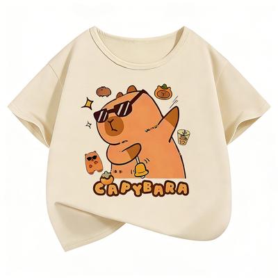 Summer and Spring Cute Capybara Print Round-neck Short-sleeve T-shirt, Fashionable and Simple for Children
