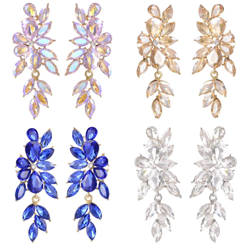 Luxe Alloy Flower Drop Earrings For Women With Sparkling Diamonds And Fashion Style