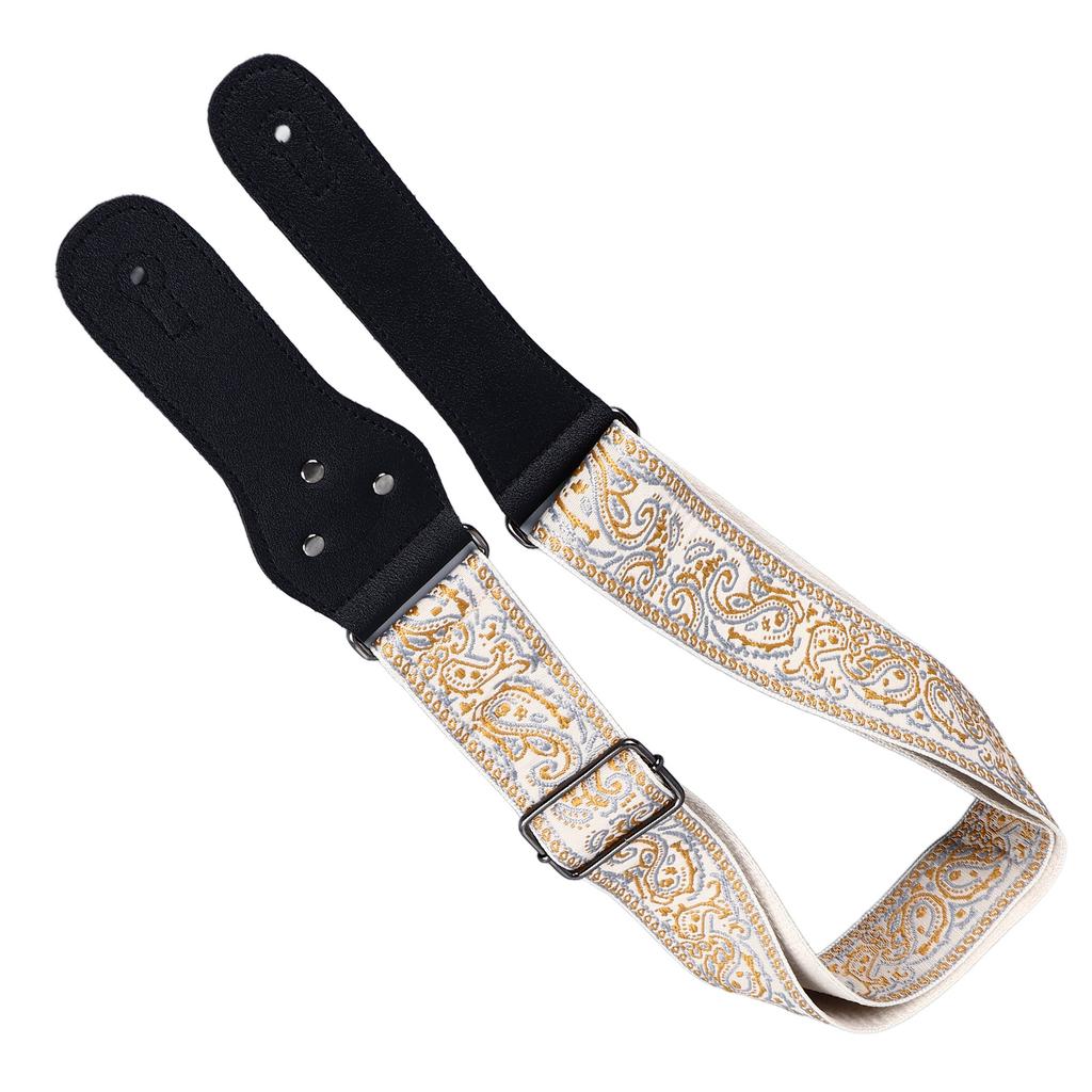 Guitar Strap Embroidery Widened Adjustable Shoulder Strap with Picks for Acoustic Electric Guitar
