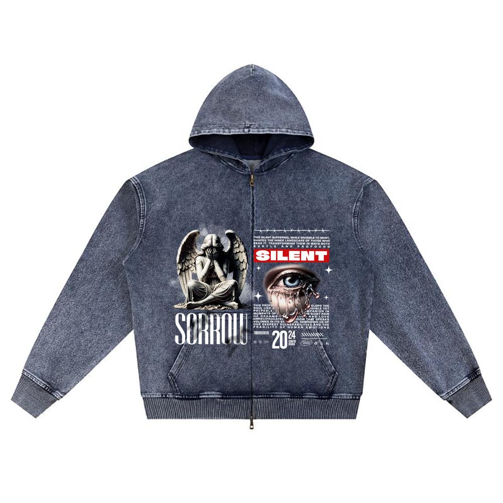 

Худи на молнии из вязаного денима с принтом DTG Angel Streetwear Brother XL темно-синий