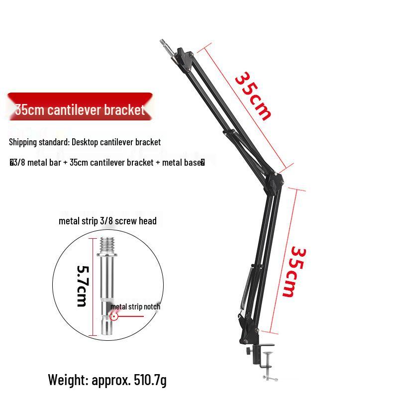 Adjustable Dual Boom Arm Microphone Stand for Desktop with Telescopic Base and Tablet Clamp, Perfect for Live Streaming and Singing.