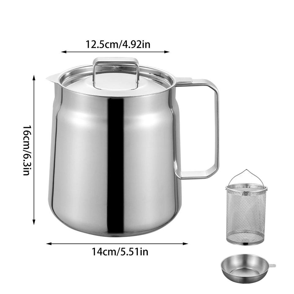 1.5L/2L Oil Filter Pot with Strainer and Frying Basket 304 Stainless Steel Oil