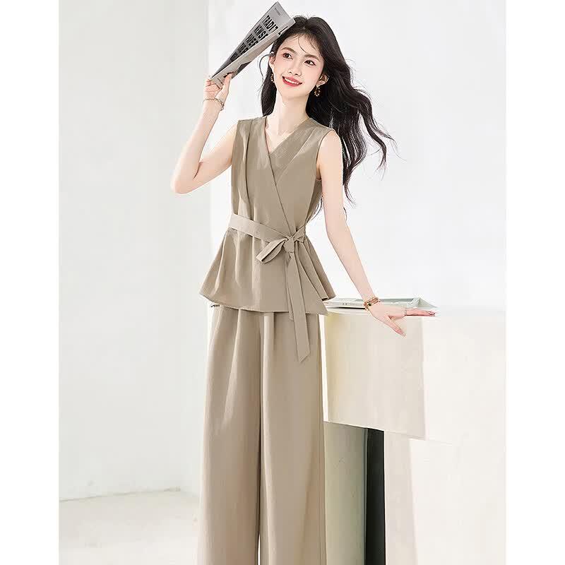Ensemble chic d'été pour femme à col en V sans manches