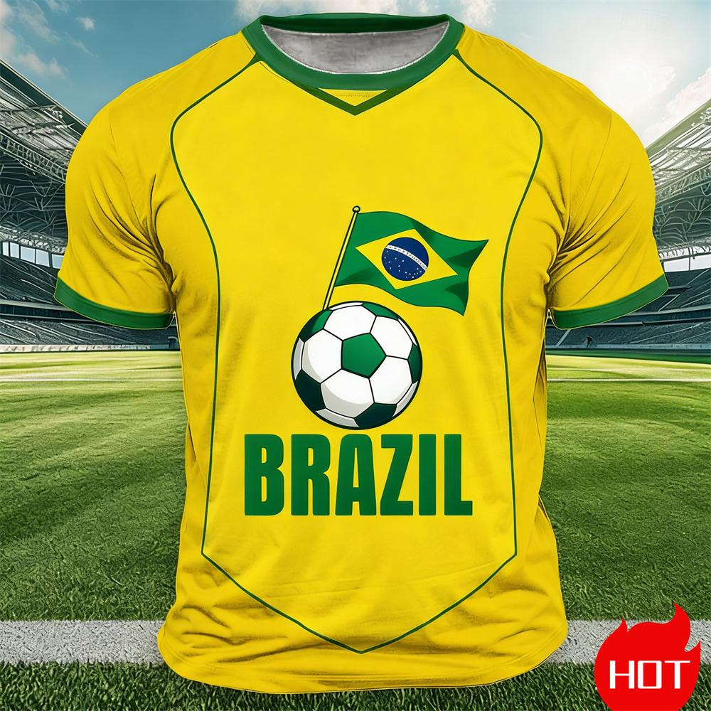 Brazil Flag Print T Shirt For Men Outdoor Sports Short Sleeve Tees Summer Loose O-neck Tops Fashion Brasil Football Fan T-shirts