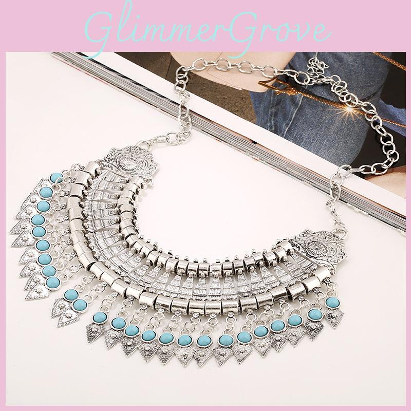 Ethnic Style Simulation Gemstone Decoration Tassel Design Women Necklace For Boho Jewelry Lovers