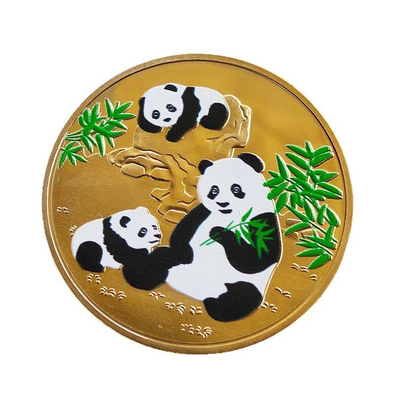 Colorful Three Panda Commemorative Badge, Metal Color Printing Panda Zoo Commemorative Coin, Cartoon Relief Tourism Commemorative