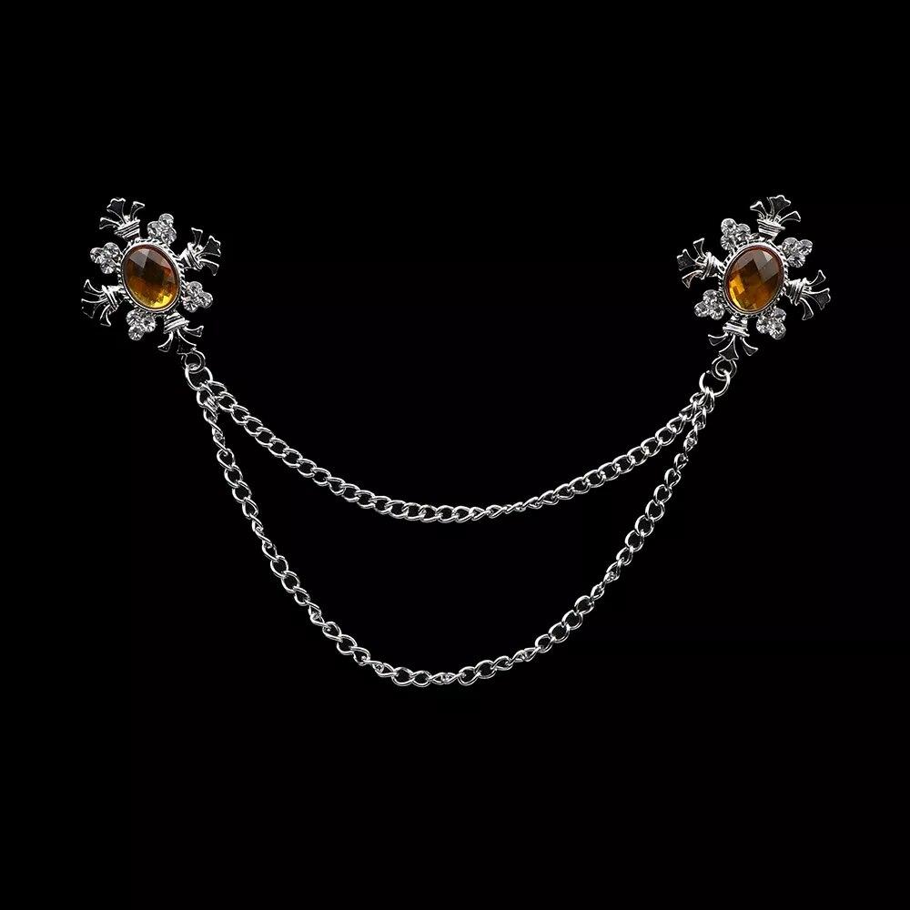 Retro Crystal Rhinestone Brooch, Suit Shirt, Tassel Chain, Lapel Pin, Women Men Jewelry, Alloy, Collar Brooch Pin