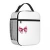 Bestselling Pink Bow Painting Embossed Small Lunch Bag Teen School Insulated Lunch Bag