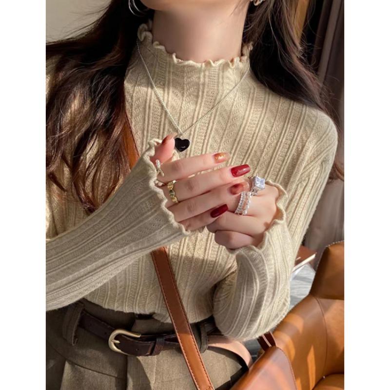

Elegant Semi-turtleneck Bottoming Shirt for Women Autumn and Winter New Casual Pullover Knitted Long Sleeved Sweaters Slim Fit Solid Color Simple Tops One Size