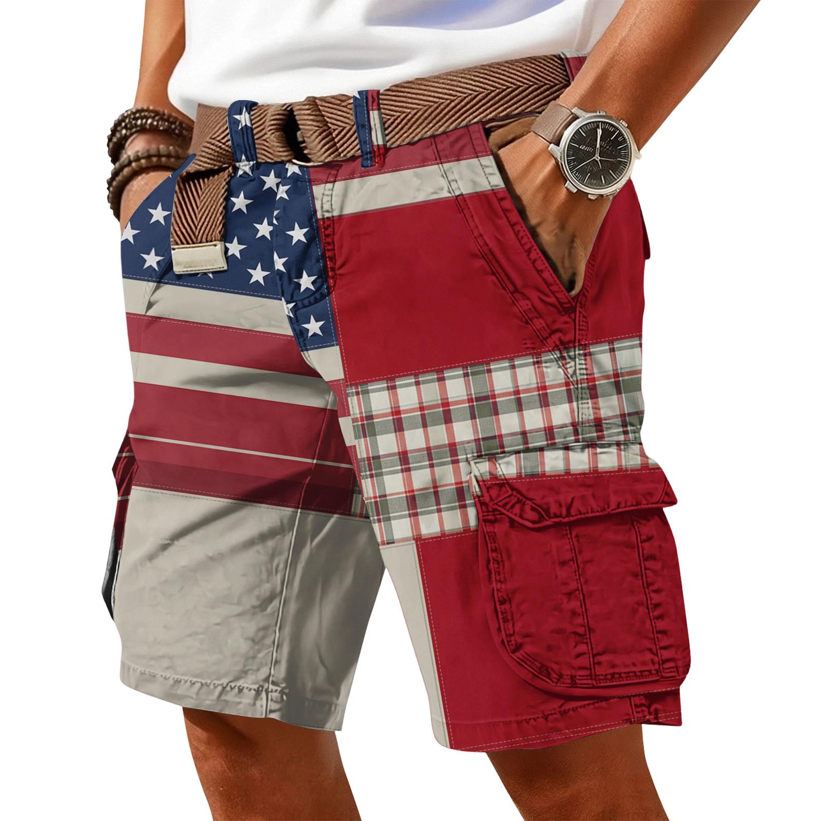 

Patchwork Cargo Shorts for Men Casual Loose Fit Multi Pocket Design Suitable for father day gifts and my orders Outdoor Activities L синий