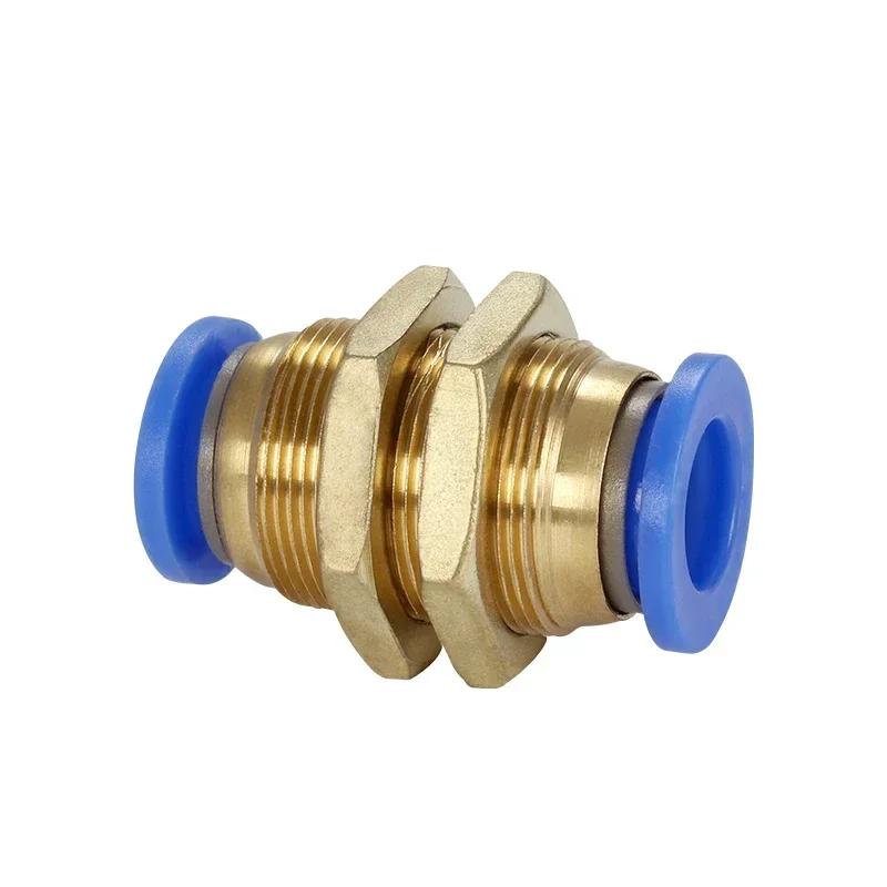 50Pcs Copper Threaded Pneumatic PM-4 Quick Plug PM6 Quick PM-8 Air Pipe Joint PM-10 Partition Through PM-12 Through Plate