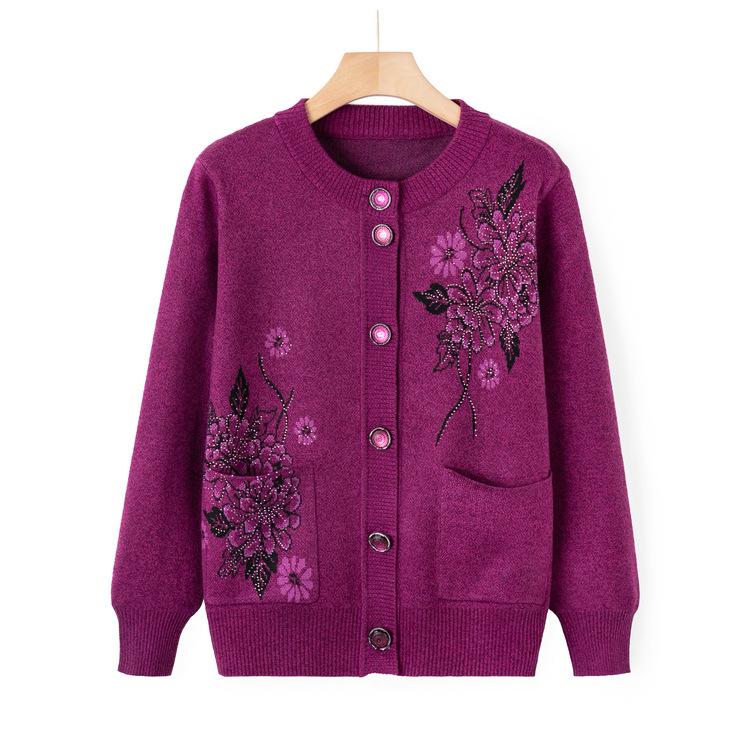 Middle-aged and Elderly New Sweater Jacket for Women Mothers Wear Autumn and Winter Sweater Casual Tops Grandma Cardigan Clothes