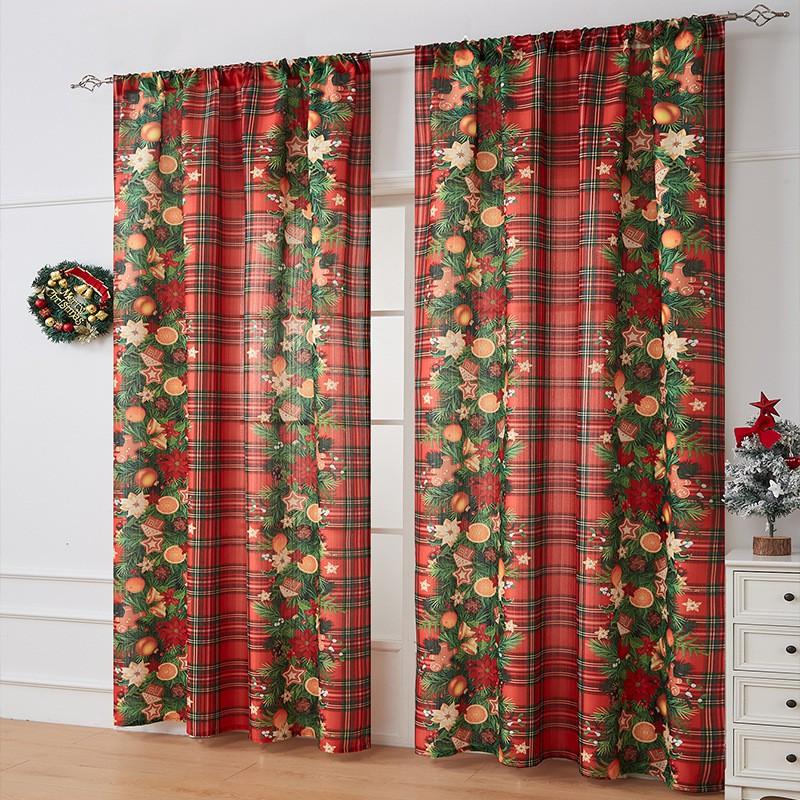 Christmas Theme Printed Curtain Blackout Rectangle Decorative Fabric Living Room Bedroom