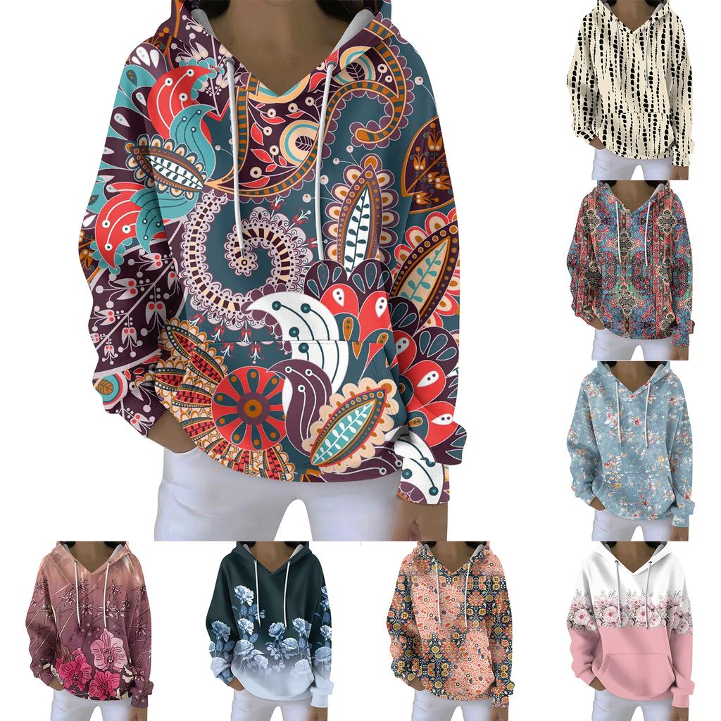Women's Fall And Winter Printed Pullover Hooded Sweatshirt Long Sleeve Fashion Sweatshirt