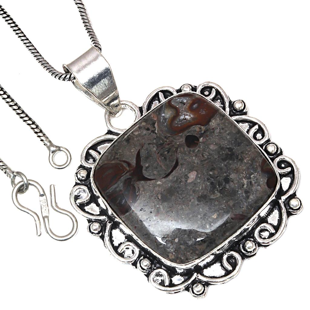 Pendant Rock Calsi Gemstone Valentine'Day Gift Silver Jewelry 2"