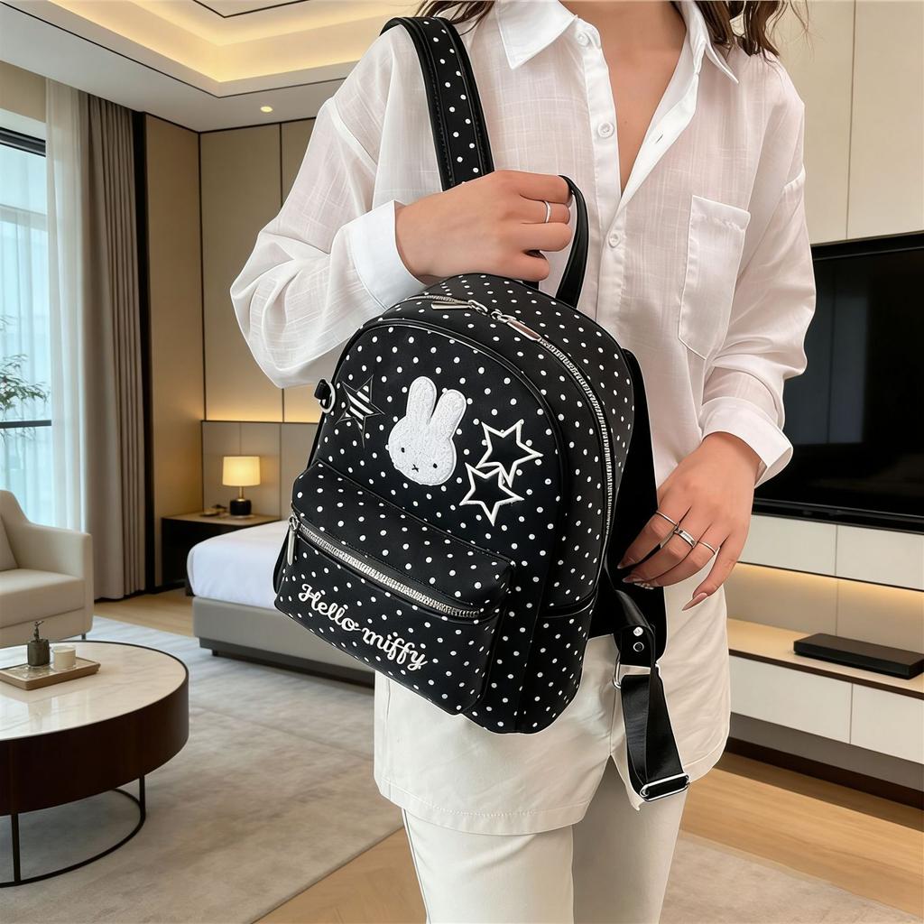 Schoolbag Japanese cartoon cute Miffy rabbit bag polka dot contrasting backpack student large capacity out girl heart backpack