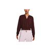 Nike Solid Logo Print Long Sleeve Polo Shirt Women Tops Brown DV7843-227