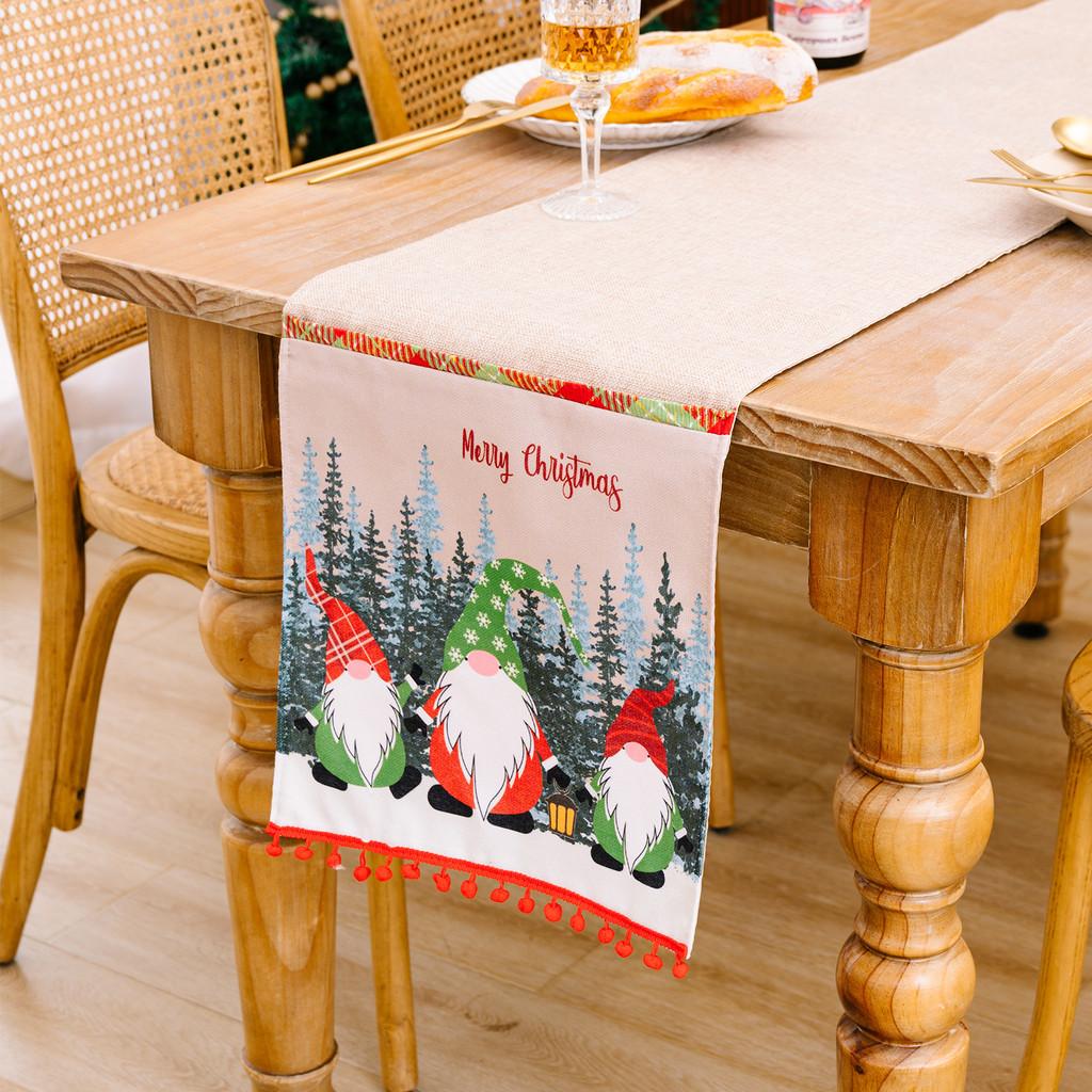 Decorative Christmas Table Flag Showcasing Lively Forest Elder In Classic Holiday Colors