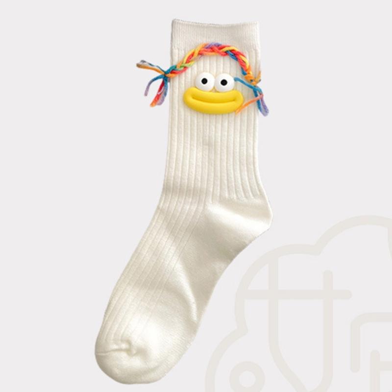 Women's Novelty Cute Large Mouth Braids Ugly Dolls Middle Tube Socks Casual Novelty Cartoon Crew Socks for Cosplay Party