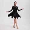 Women's Latin Dance Dress with Sequins, Long Sleeves, and Fringe for Performance