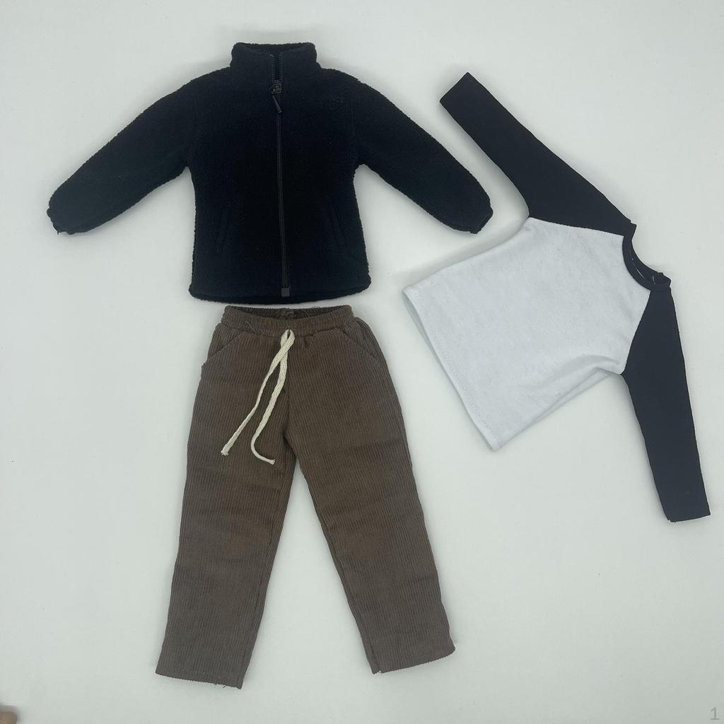 3 Pieces 1/6 Male Fleece Jacket and T Shirt Pants Costume for 12 inch Figures Dress up