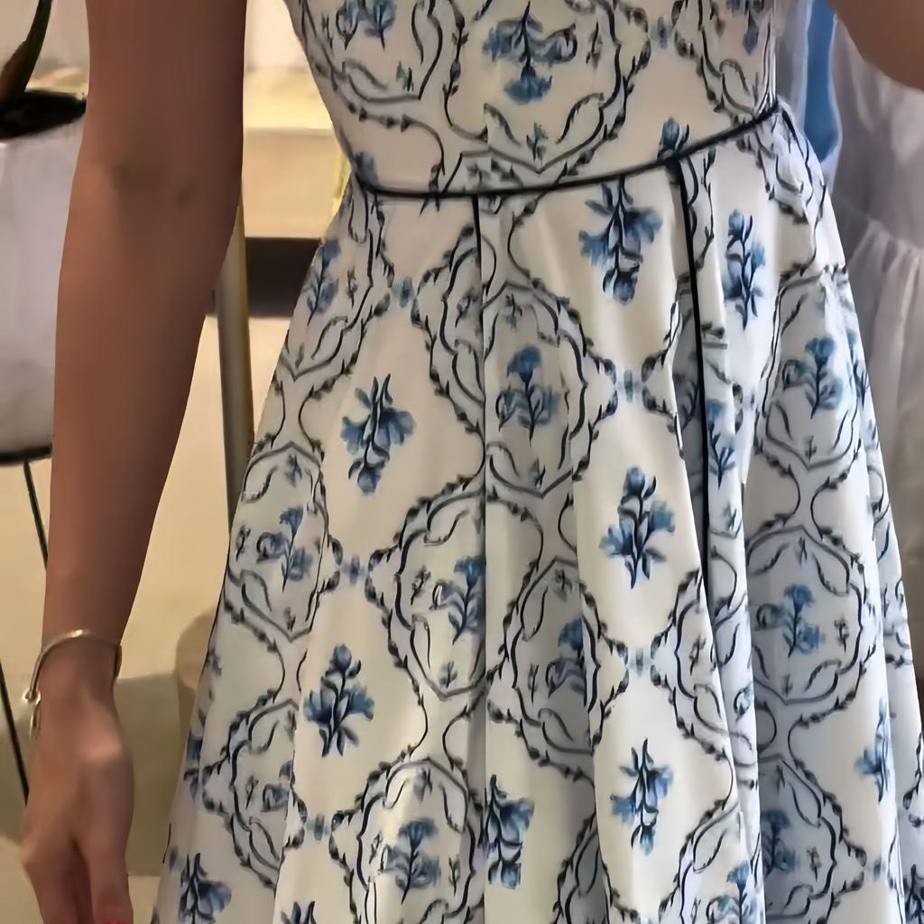 Moda estiva europea e americana vestito con stampa delicata temperamento elegante versatile gonna lunga a linea A