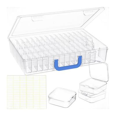 Portable Clear Bead Organizer Box with 61 Compartments for Craft Supplies Small Parts Screws and Household Storage with Labels