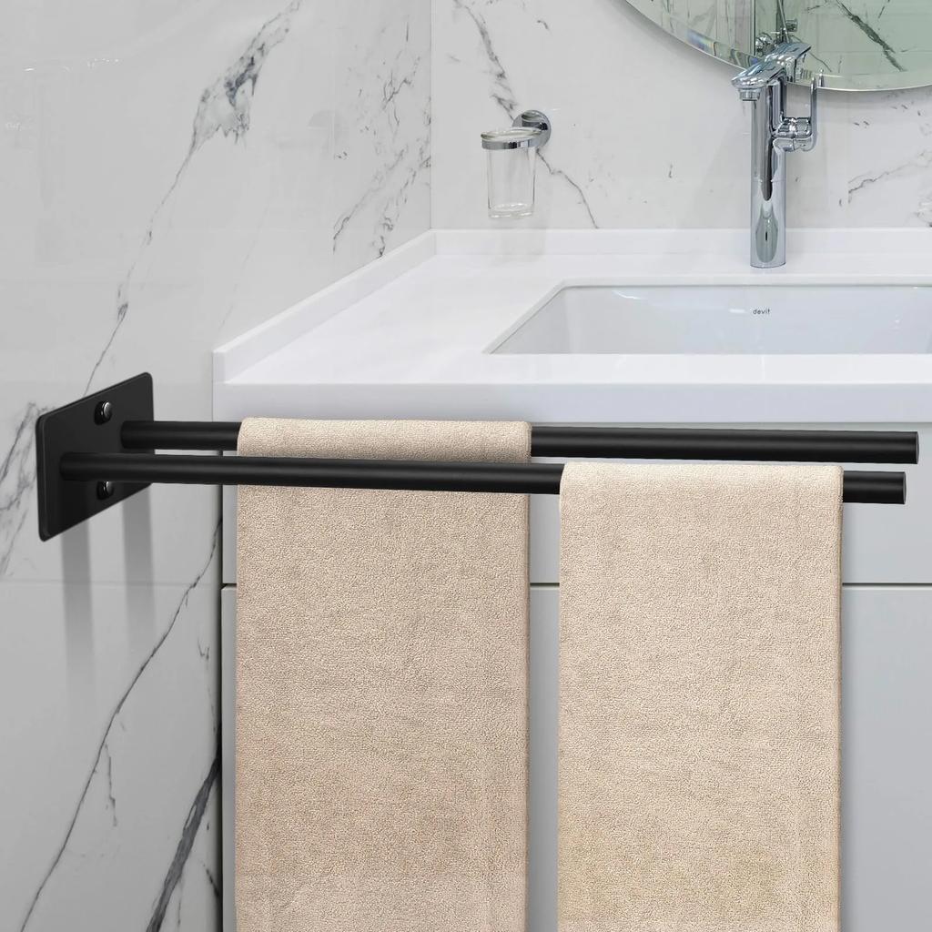 Stainless Steel Towel Holder Wall Mounted Bathroom Towel Rack Double Bar Towel Clothes Shelf Holder Hanger Bathroom Organizer
