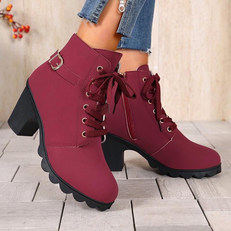 Women's Casual Block Heel Ankle Boots Lace Up Side Zipper Platform Short Boots Woman 2025 Autumn Comfort Chunky Heel Botas Mujer
