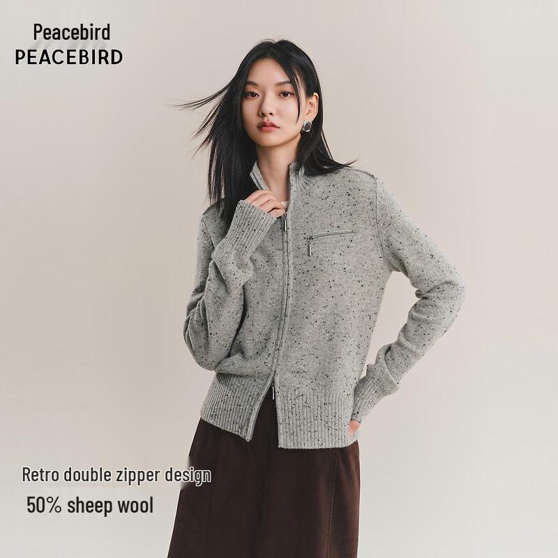 

PEACEBIRD Women s Double Zipper High-Neck Knit Cardigan