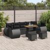 10-Piece Garden Sofa Set with Cushions Black Poly Rattan Acacia, 3-Piece Garden Dining Set 3361859