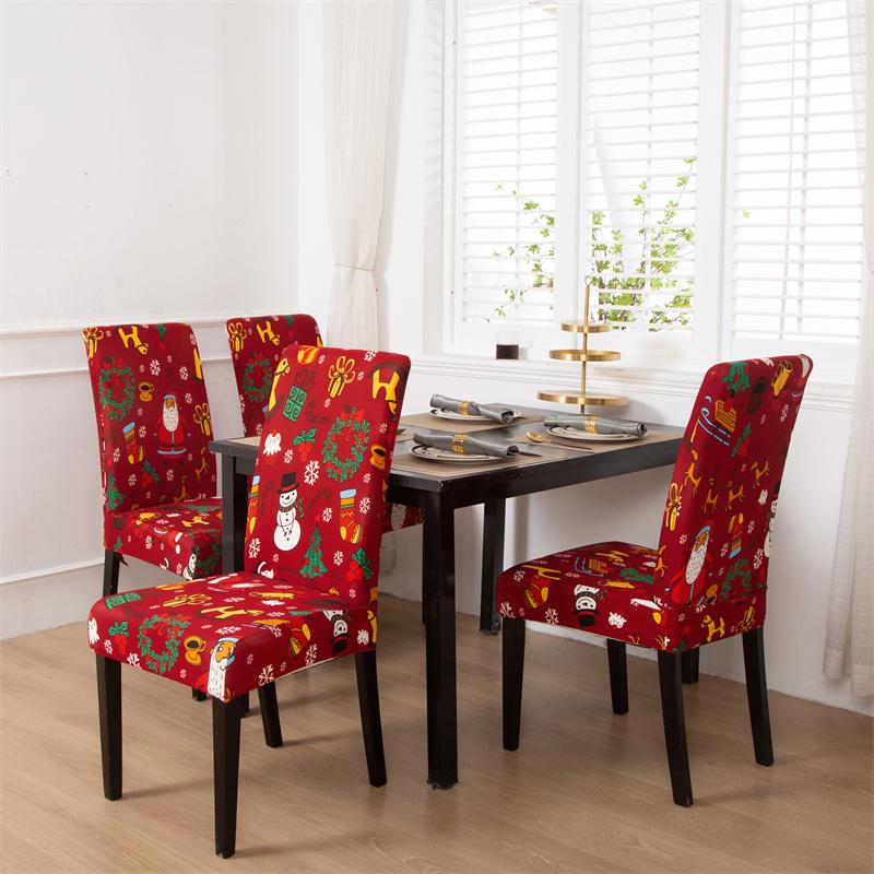 1/2/4/6Pcs Christmas Elastic Chair Cover For Dining Room Santa Claus Xmas Kitchen Home Decorative Spandex Slipcovers Seat Covers