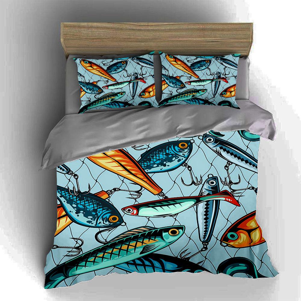 Fishing Lure Pattern Bedding Duvet Cover Sets Duvet Covers Pillowcases, Birthday Gifts (1 * Duvet Cover 2 * Pillowcases, Without Duvet Insert)