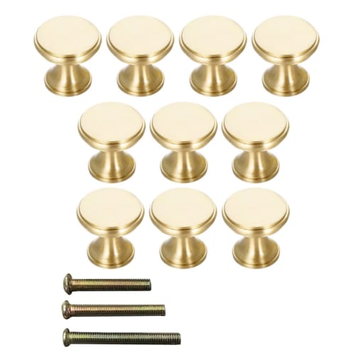 Lemfema 10-Piece Set of Brass Gold Pull Handles, European Style, 20*16mm, Drawer Knobs with 3 Screw Sizes, for Cabinets, Dressers, and Cupboards, Gold