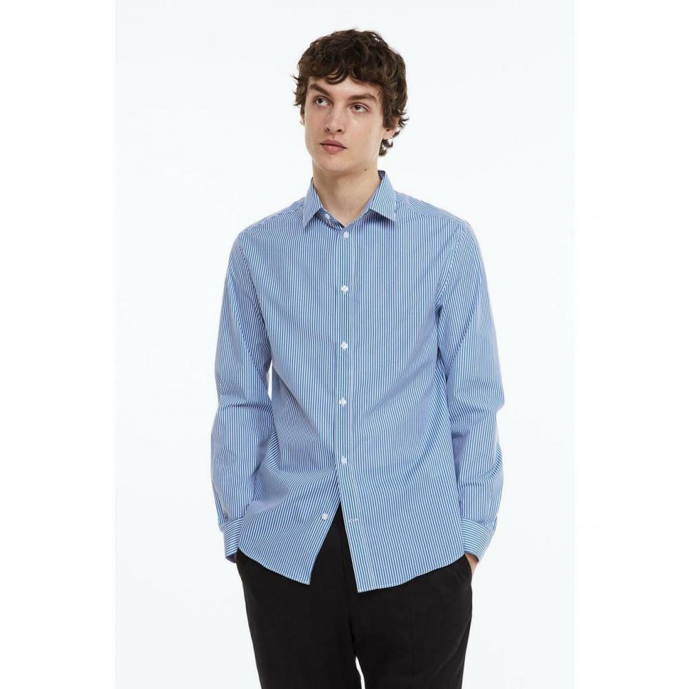 

H&M Easy Care Slim Fit Рубашка Голубая в белую полоску 0976709009
