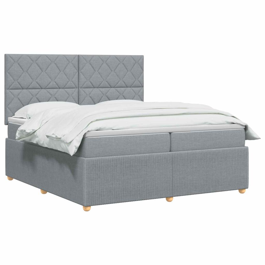 Box Spring Bed with Mattress Light Gray 200 x 200 cm Fabric