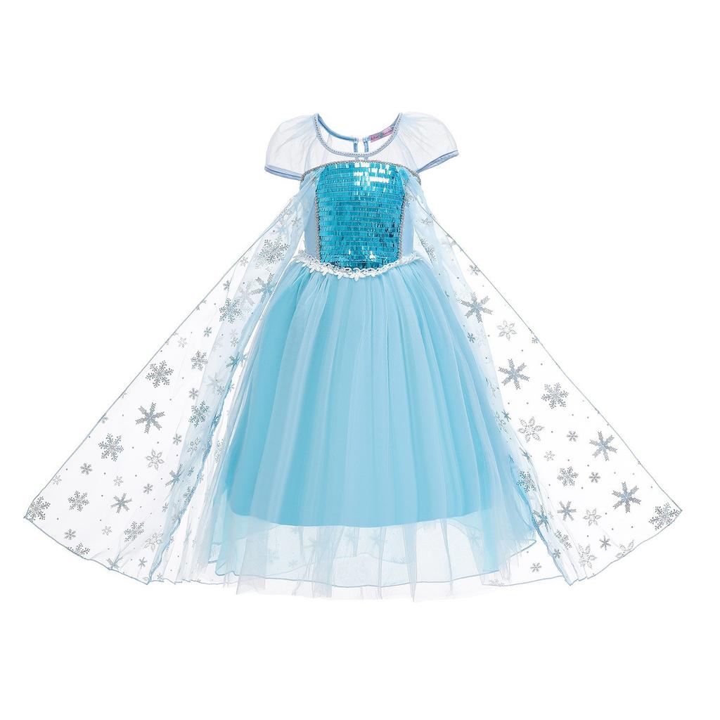 Cross-border foreign trade Ice and Snow Queen dress Fluffy yarn dress with cape Frozen Princess Elsa dress