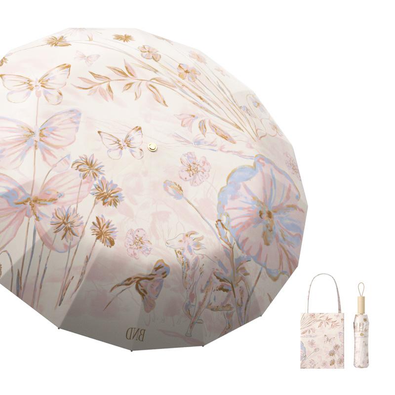 Floral 32-Bone Folding Women's Umbrella with Sun & Rain Protection